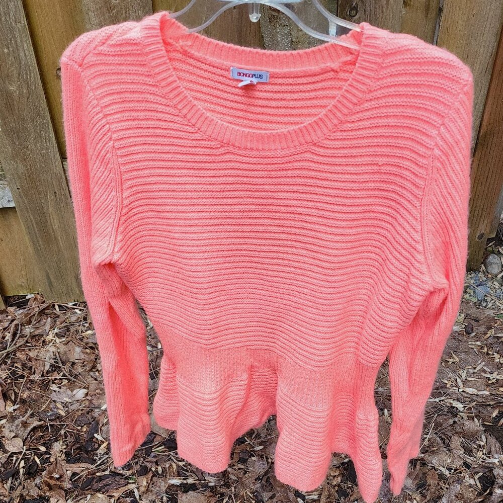 Bongo Plus 1X NEON orange-pink ruffled sweater